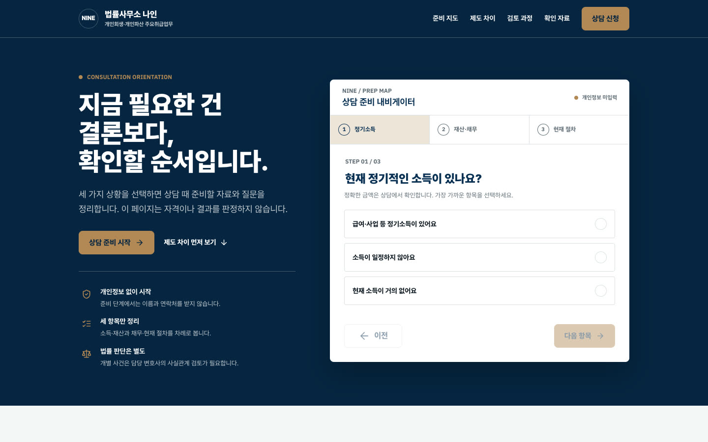 Option C 상담 준비 내비게이터형 화면 미리보기